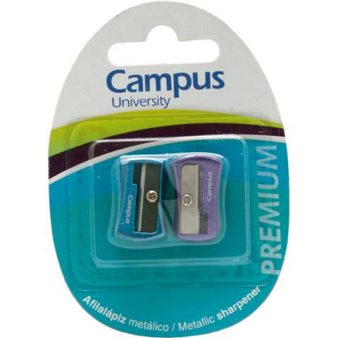Foto de Blíster de 2 Sacapuntas Afilalápiz de Metal en Forma de Cuña. Colores Surtidos. Campus. (081182)