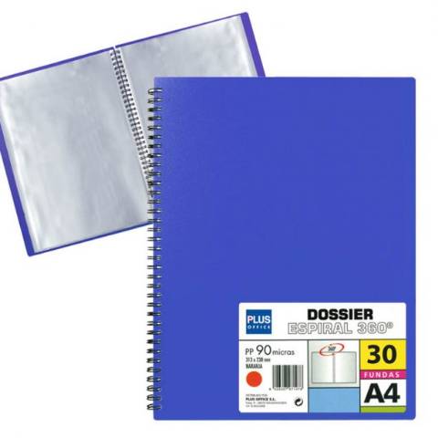 Foto de Carpeta de Fundas, Formato Din A4 con 30 Hojas, Polipropileno de 90 micras, Espiral Azul (180620)