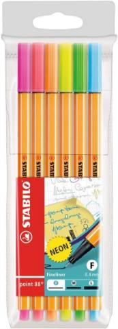 Foto de Rotulador Stabilo Point 88 Fineliner punta de fibra de 0.4mm. Bolsa de 6 colores Neón (119046)
