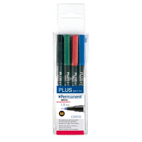 Foto de Rotulador Marcador permanente de Plus Office de punta Media . Estuche de 4 colores surtidos (080546)