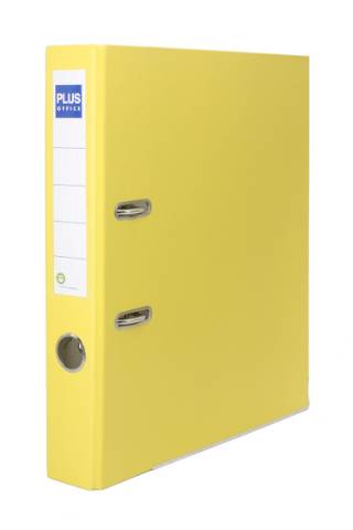 Foto de Archivador Palanca Forrado, Lomo Estrecho, Formato Folio, Color Amarillo. Marca Plus (180055)