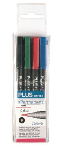 Foto de Rotulador Marcador permanente de Plus Office de punta Fina . Estuche de 4 colores surtidos (080545)