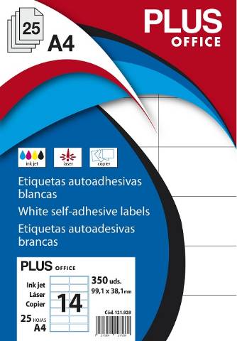 Foto de Etiquetas Autoadhesivas Formato Din A4 99,1 x 38,1mm. Plus Office 25 hojas (121928)