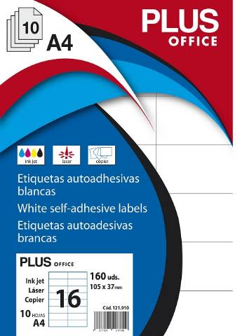 Foto de Etiquetas Autoadhesivas Formato Din A4 105,0 x 37,0mm. Plus Office 10 hojas (121910)
