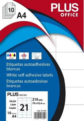 Foto de Etiquetas Autoadhesivas Formato Din A4 70,0 x 42,4mm. Plus Office 10 hojas (121912)