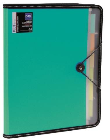 Foto de Clasificador de fuelle en polipropileno con 7 compartimentos y bloc, Formato Din A4, cierre con gomas. (180567)