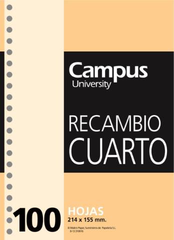 Foto de Recambio 4 anillas tamaño cuartilla, 100 hojas de 60 gramos Campus Cuadro 4x4. (001120)