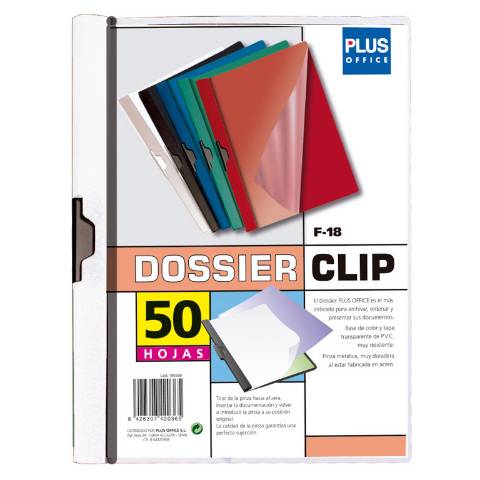 Foto de Dosier con Pinza lateral en formato Din A4 y capacidad de 50 hojas. Plus office en color Blanco (181029)