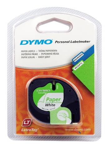 Foto de Cinta Dymo Letratag en papel de 12mm x 4 metros. 91200 Negro/Blanco (220287)
