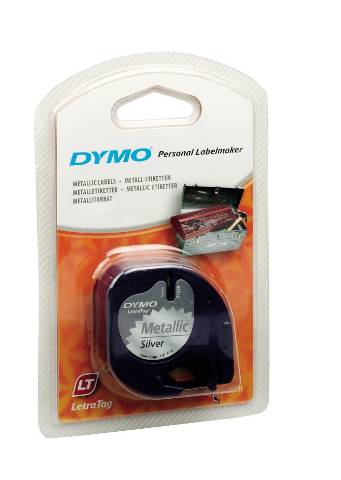 Foto de Cinta Dymo Letratag metalizada de 12mm x 4 metros. 91208 Negro/Plata (249897)