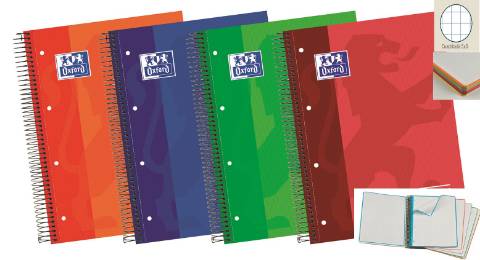 Foto de Bloc Cuaderno de espiral Microperforado Tapa Cartón , Formato Din A4 con 120 hojas 90 gr. Oxford Cuadros (029142)