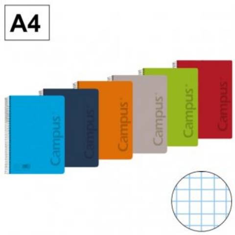 Foto de Bloc Cuaderno de espiral tapa de Polipropileno  90 gr, Formato Din A4 con 80 hojas Natural. Campus, Cuadros 5 x 5 (002766)