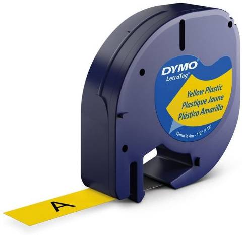 Foto de Cinta Dymo Letratag en plástico de 12mm x 4 metros. 91202 Negro/Amarillo (220289)