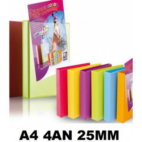 Foto de Carpeta de Plástico en pvc, Canguro 4 Anillas. 25mm Formato Din A4, Fun Colores Surtidos (126556)