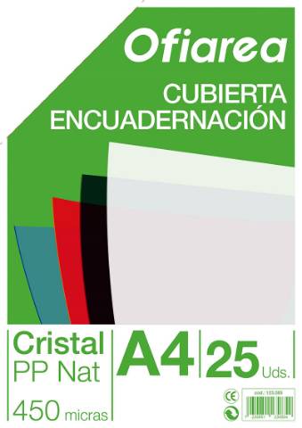 Foto de Cubierta de Encuadernar en Polipropileno, 450 micras A4. Paquete de 25 unidades en color Cristal Natural (123085)