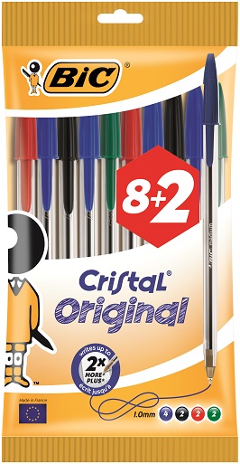 BOLIGRAFO BIC CRISTAL ORIGINAL BOL/ 8+2 SURT.