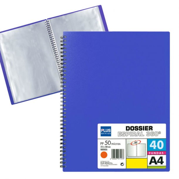 CARPETA FUNDAS A4-40H.PP 90mc ESPIRAL AZUL