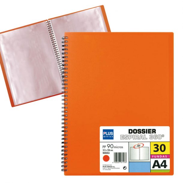 CARPETA FUNDAS A4-30H.PP 90mc ESPIRAL NARANJA