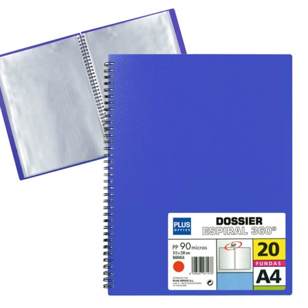 CARPETA FUNDAS A4-20H.PP 90mc ESPIRAL AZUL