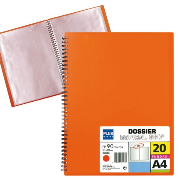 CARPETA FUNDAS A4-20H.PP 90mc ESPIRAL NARANJA