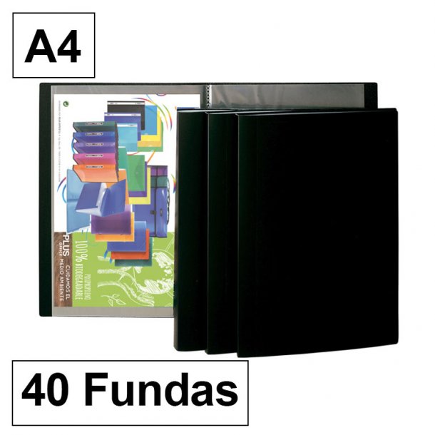 CARPETA FUNDAS A4-40H.NEGRA OPACA C/LOMO