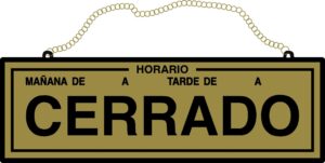LETRERO ABIERTO/CERRADO DORADO  7x23 C/HORA