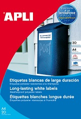 ETIQUETAS A4 B/20 210x297 POLIESTER BLANCA APLI