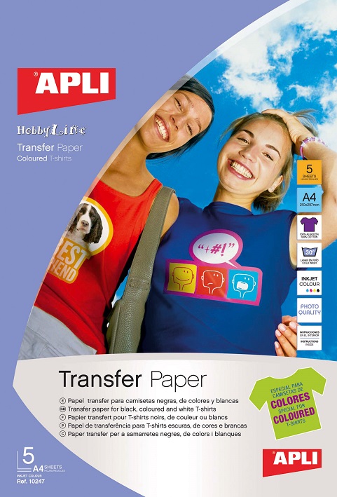 PAPEL APLI T-SHIRT.TRANSFER A4 B/5H.COLORES
