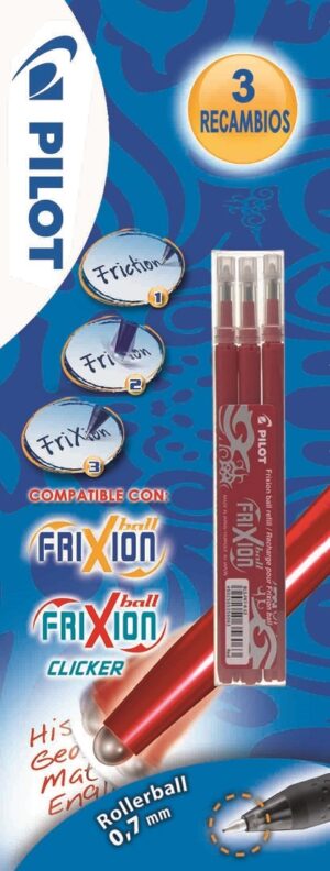 BLISTER/3 REC.BOLIGRAFOS PILOT FRIXION ROJO