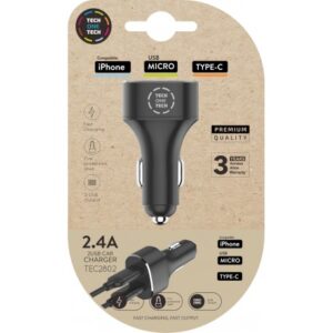 CARGADOR DOBLE MECHERO COCHE NEGRO 2USB