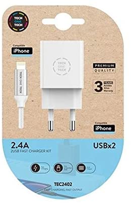 CARGADOR DOBLE BLANCO + CABLE DATOS IPHONE