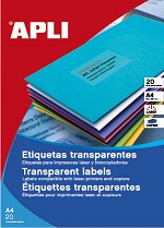 ETIQUETAS A4 B/20 210x297 POLIESTER TRANSPARENTE APLI