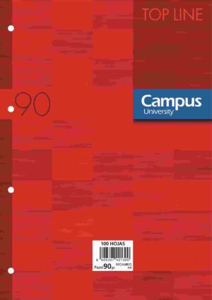 RECAMB.A4 4A.90gr 100h CAMPUS CUADR 5x5 ROJO