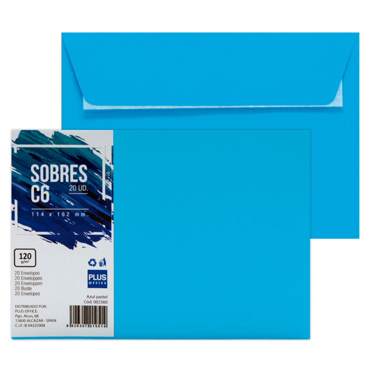 Pte/20 SOBRES PLUS 114x162 C6 AZUL CLA.