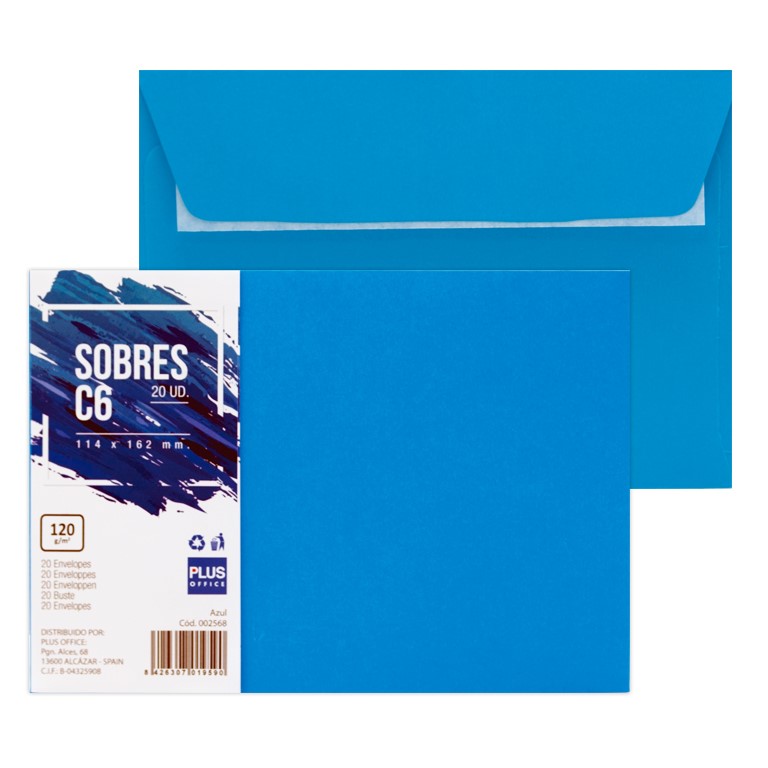 Pte/20 SOBRES PLUS 114x162 C6 AZUL OSC.