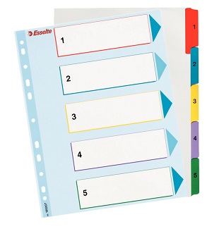 INDICE A4 CARTON MULTIT.  1- 5 ESSELTE P/FUNDAS