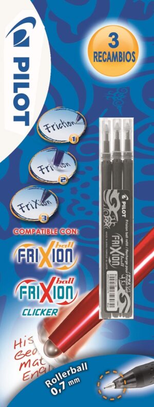 BLISTER/3 REC.BOLIGRAFOS PILOT FRIXION NEGRO