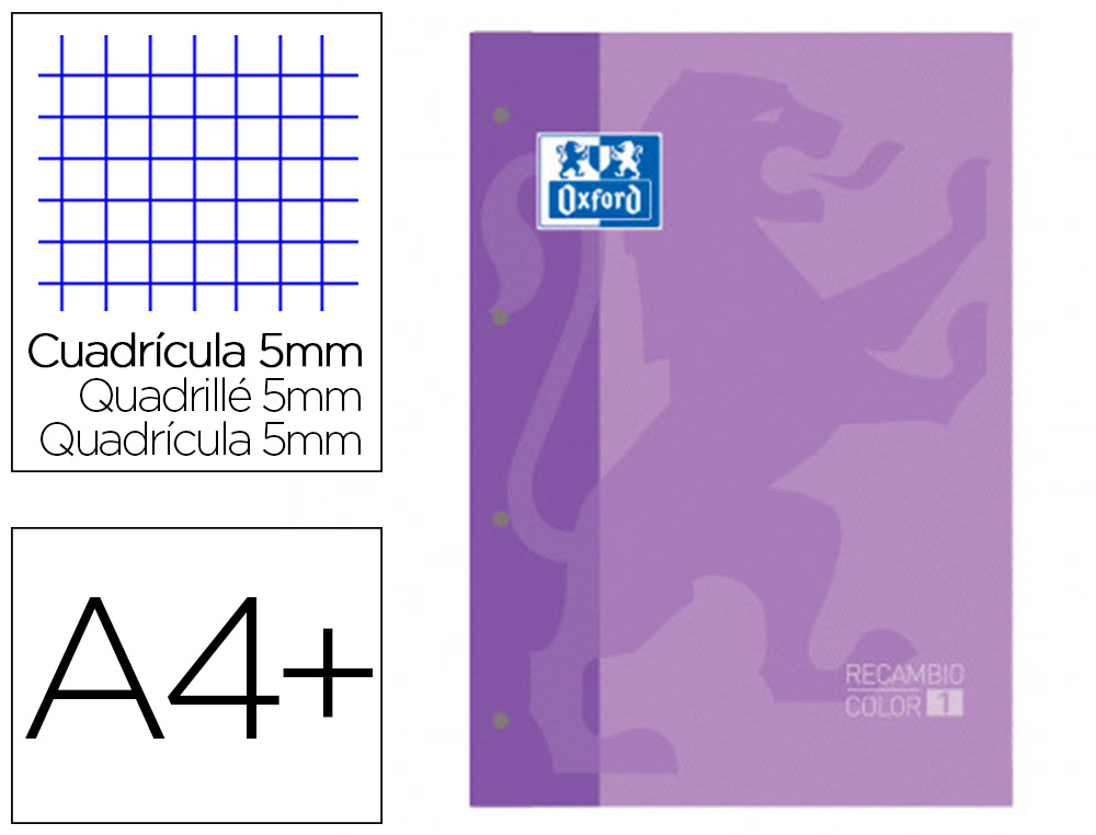 RECAMB.A4 4A.90gr. 80h OXFORD CUADR 5x5 LILA