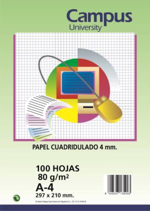 PAPEL ESCRITURA 100H. DIN A-4 80 GR. CUADROS