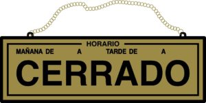 LETRERO ABIERTO/CERRADO DORADO 7x23 C/HORA